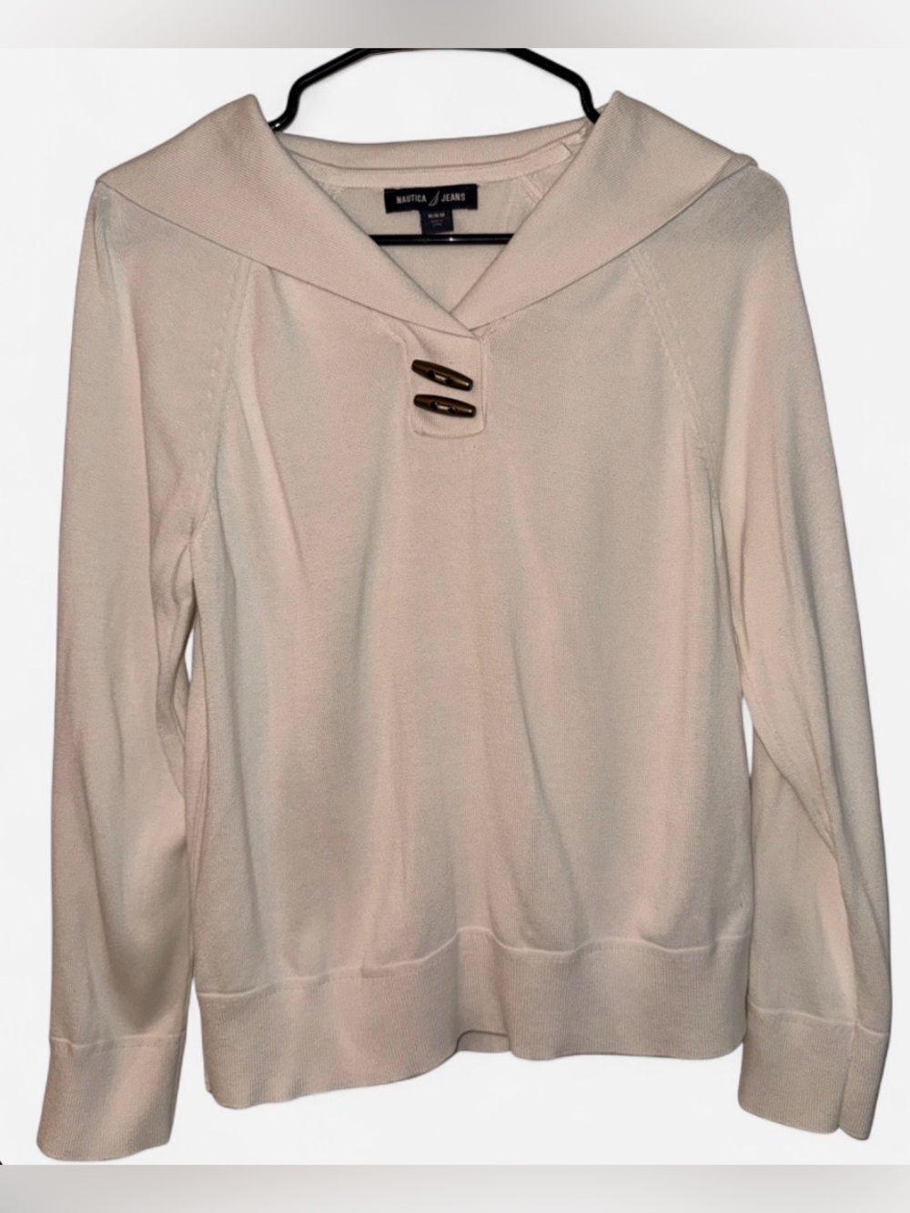 Nautica Jeans White Sailor Collar Toggle Sweater M